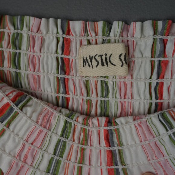 Mystic Sun Strapless Smocked Midi White Striped Sundress with Ruffle Hem size S - Picture 13 of 16